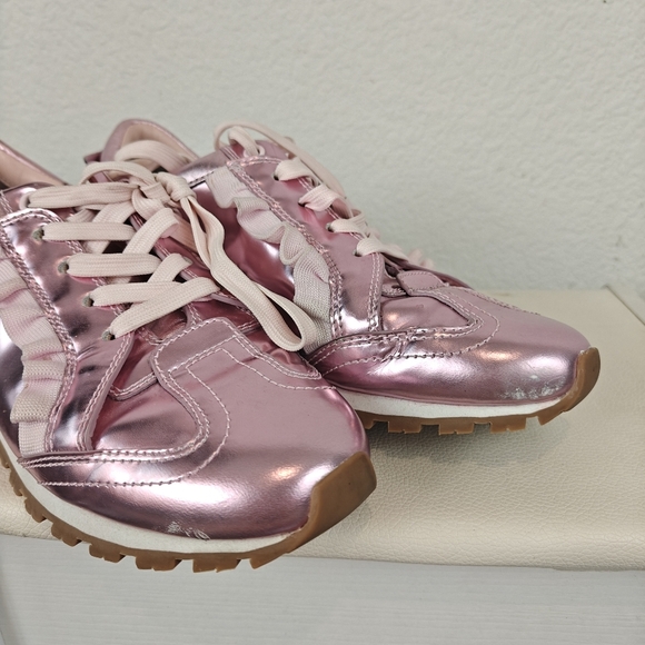 Tory Burch Women's Ruffle Trainer Leather Lace Up Sneakers Metallic Pink Size 8M - Picture 6 of 16